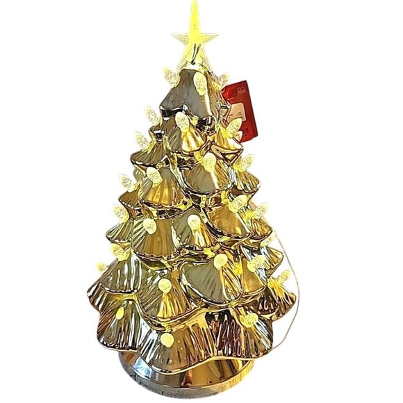 Mr Christmas Tree Shatterproof 15” Gold 90th Anniversary LED Retro AS IS